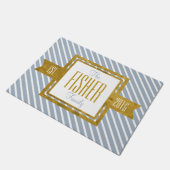 実家確立された年の金ゴールドおよび青い縞 ドアマット (アングル)