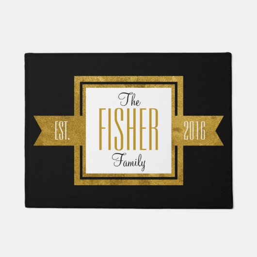 実家確立された年の金ゴールドおよび黒 ドアマット (正面)