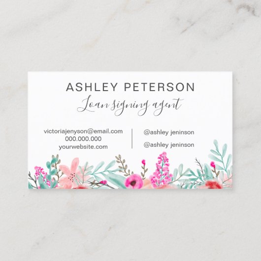 実業家のためのスタイリッシュな名刺　ミントピンクの花束 名刺 (裏面)