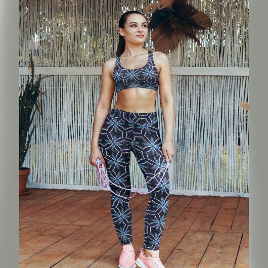 実用的なダークブルーフローラ レギンス