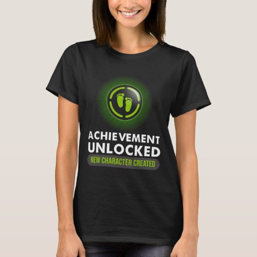 実績解除ギフトカップルビデオゲーム妊娠 Tシャツ (正面)
