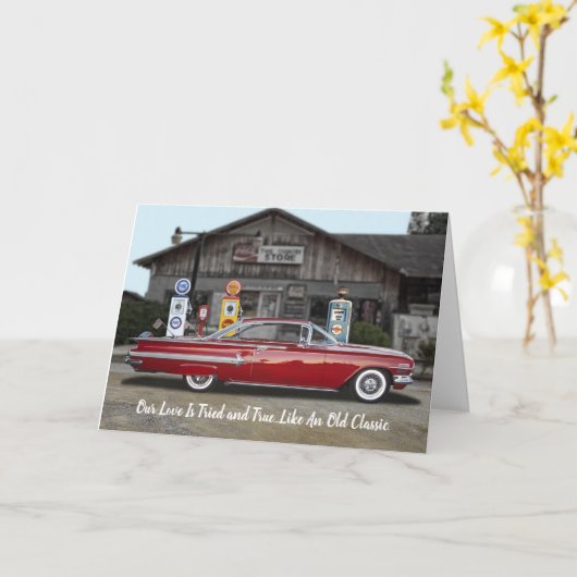 実証済みのクラシックカー愛/記念日 カード (黄色い花)