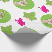 実質のかわいらしいピンクおよび緑の包装紙 ラッピングペーパー (角)