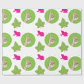 実質のかわいらしいピンクおよび緑の包装紙 ラッピングペーパー (フラット)