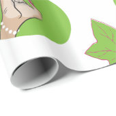 実質のかわいらしいピンクおよび緑の包装紙 ラッピングペーパー (ロールコーナー)