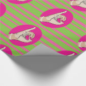 実質のかわいらしいピンクおよび緑の包装紙 ラッピングペーパー (角)