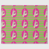 実質のかわいらしいピンクおよび緑の包装紙 ラッピングペーパー (フラット)