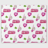 実質のかわいらしいピンクおよび緑の包装紙 ラッピングペーパー (フラット)