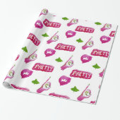 実質のかわいらしいピンクおよび緑の包装紙 ラッピングペーパー (アンロールド)