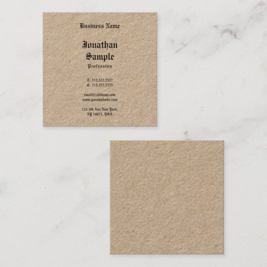 実質のクラフト紙のクラシックでノスタルジックで古い英語 スクエア名刺 (正面/裏面)