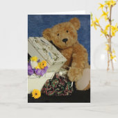 実質のテディー・ベアが付いている空白のなテディー・ベアのメッセージカード カード (黄色い花)