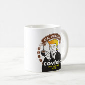 実質の人の飲み物COVFEFE! 切札のミームのコーヒーパロディ コーヒーマグカップ (正面右)