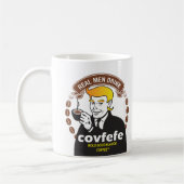 実質の人の飲み物COVFEFE! 切札のミームのコーヒーパロディ コーヒーマグカップ (左)