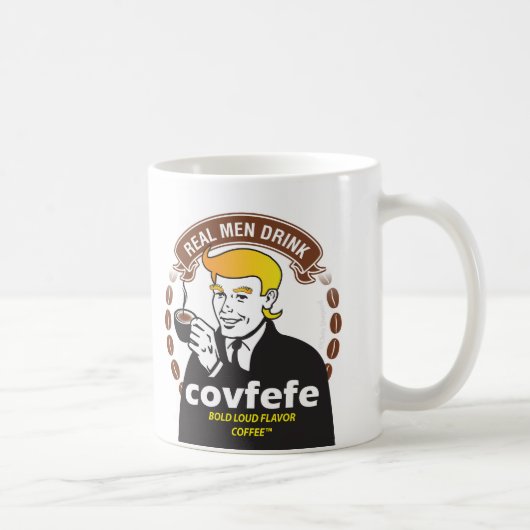 実質の人の飲み物COVFEFE! 切札のミームのコーヒーパロディ コーヒーマグカップ (右)
