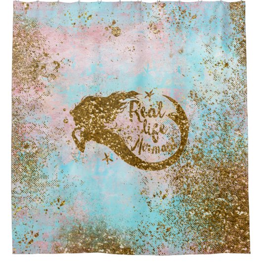 実質の人魚の人生のグリッターの金ゴールドの人魚 シャワーカーテン (正面)