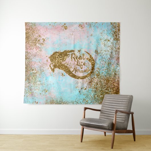 実質の人魚の人生のグリッターの金ゴールドの人魚 タペストリー (インサイチュ(横))