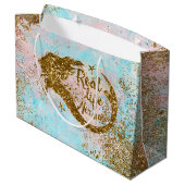 実質の人魚の人生のグリッターの金ゴールドの人魚 ラージペーパーバッグ (裏面アングル)