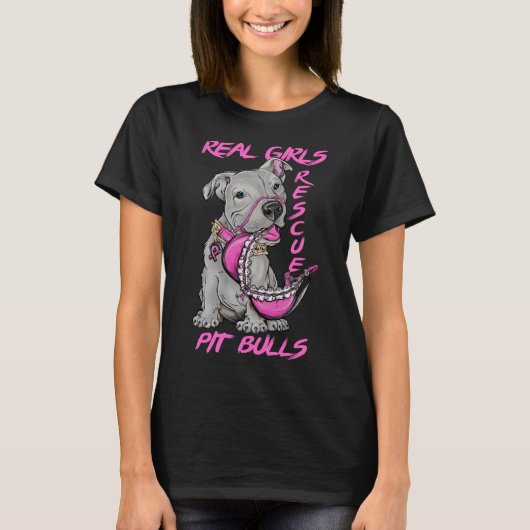 実質の女の子の救助のピット・ブル Tシャツ (正面)
