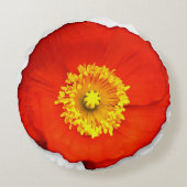 実質の花の黄色いヒマワリおよびオレンジケシ ラウンドクッション (裏面)