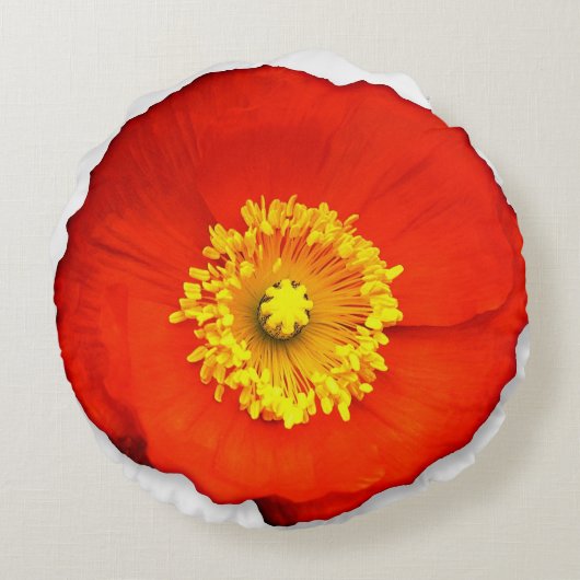 実質の花の黄色いヒマワリおよびオレンジケシ ラウンドクッション (裏面)