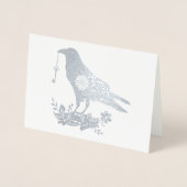 実質私のハートの青い花の鳥のカスタムな文字への鍵 箔カード (正面)