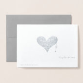 実質私のハートの青い花の鳥のカスタムな文字への鍵 箔カード (裏面封筒付き)