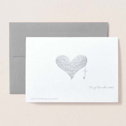 実質私のハートの青い花の鳥のカスタムな文字への鍵 箔カード (裏面封筒付き)