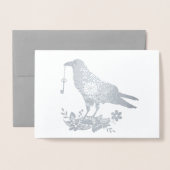 実質私のハートの青い花の鳥のカスタムな文字への鍵 箔カード (封筒付き正面)