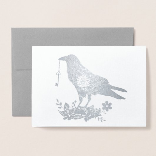 実質私のハートの青い花の鳥のカスタムな文字への鍵 箔カード (封筒付き正面)