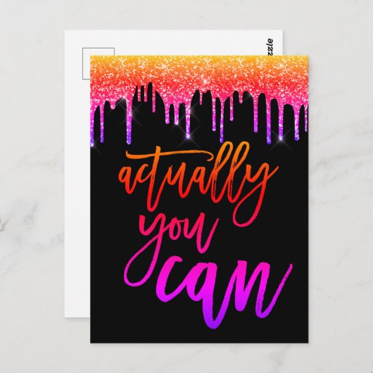 実際にはことわざやる気を起こさせるグリッタードリップ ポストカード (正面/裏面)