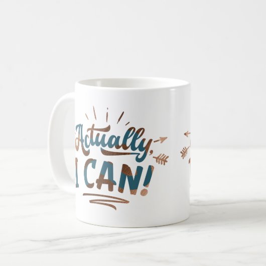 実際に私は文字やる気を起こさせるティール(緑がかった色)ブロンズ金ゴールド コーヒーマグカップ (正面左)