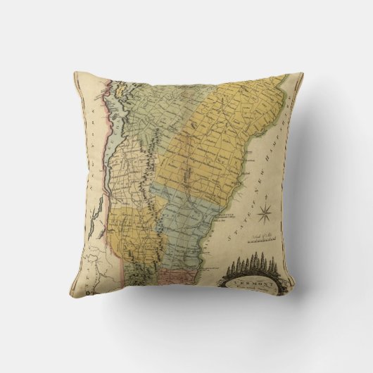 実際の調査-ヴィンテージ1814の地図からのヴァーモント、 クッション (裏面)