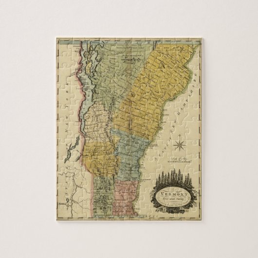 実際の調査-ヴィンテージ1814の地図からのヴァーモント、 ジグソーパズル (縦)