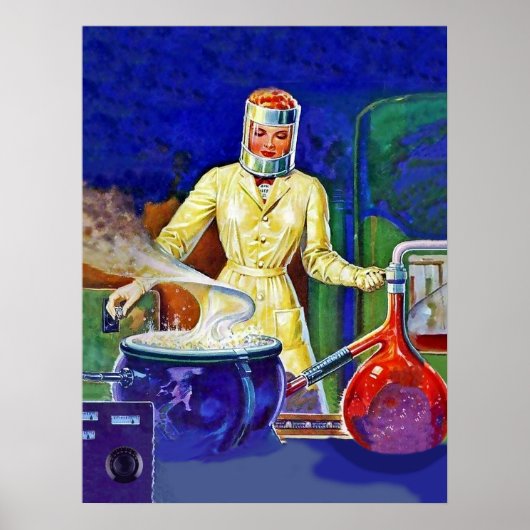 実験中の女性、ヴィンテージファンタジー ポスター (正面)