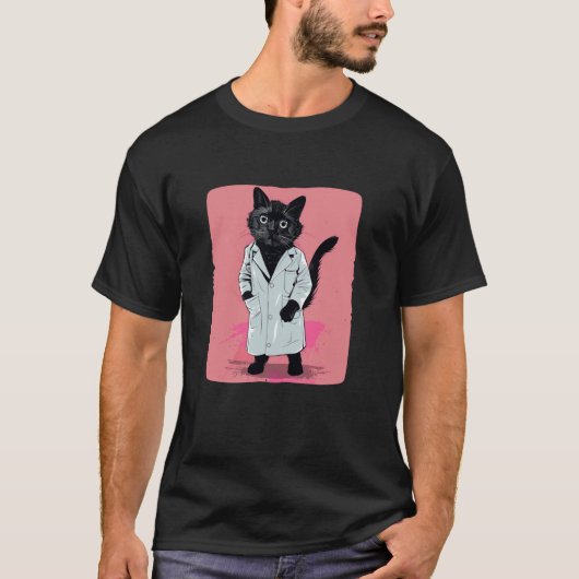 実験好きのためのキュートな黒猫サイエンスキャット Tシャツ (正面)