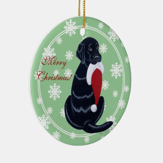 実験室のクリスマスのサンタのパーソナライズで黒い帽子 セラミックオーナメント (右)