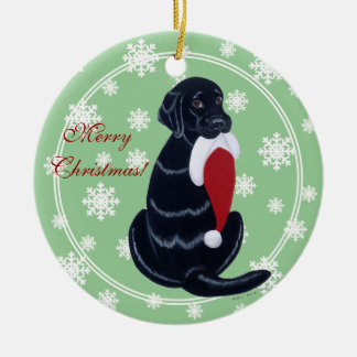 実験室のクリスマスのサンタのパーソナライズで黒い帽子 セラミックオーナメント