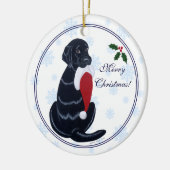 実験室のクリスマスのサンタのパーソナライズで黒い帽子 セラミックオーナメント (左)