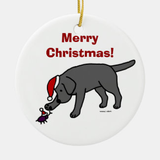 実験室のクリスマスのサンタのパーソナライズで黒い帽子 セラミックオーナメント