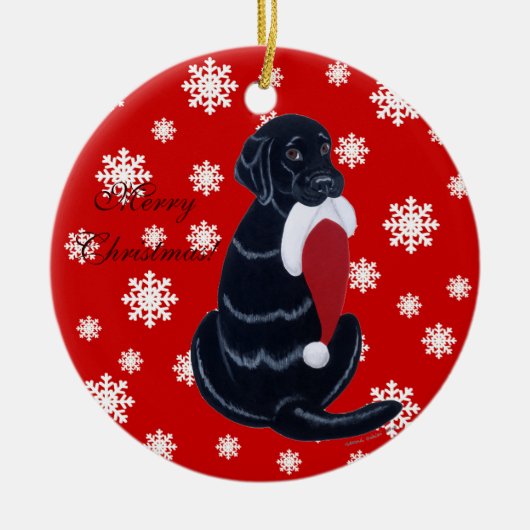 実験室のクリスマスのサンタのパーソナライズで黒い帽子 セラミックオーナメント (正面)