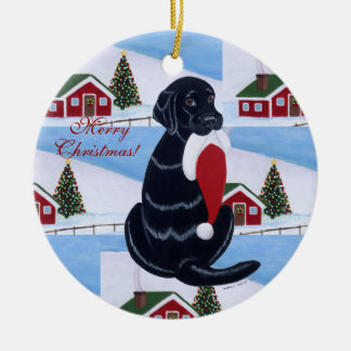 実験室のクリスマスのサンタのパーソナライズで黒い帽子 セラミックオーナメント