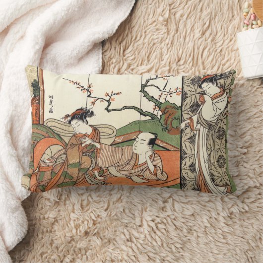 客の浮世絵の木版で丁重にベッドに入る ランバークッション (ブランケット)