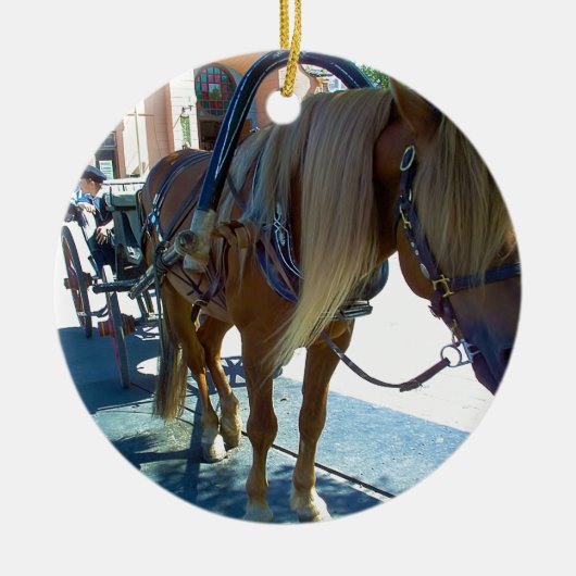 客を待つ馬と馬車 セラミックオーナメント (正面)