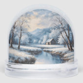 客室と小川を特徴とする風光明媚な冬の風景 (裏面)