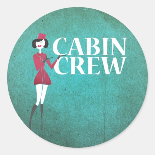 客室乗務員付き添い人付き飛行タイポグラフィ ラウンドシール (正面)