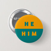 宣告ティール(緑がかった色)オレンジカラフル 缶バッジ (正面&裏面)