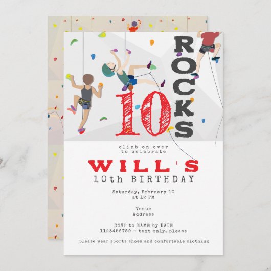 室内ウォールクライミング ティーン トゥイーン 誕生日 招待状 (正面/裏面)