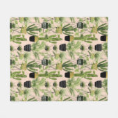 室内オアシス |植物のラインアップパターン フリースブランケット (正面(横))