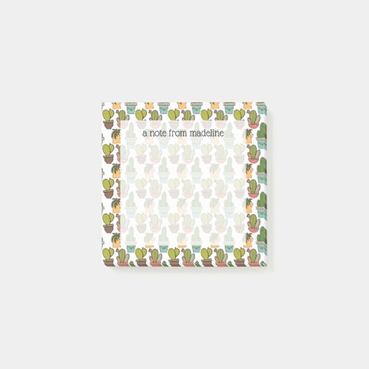 室内用サボテンと多肉類のポットパターン ポストイット (正面)