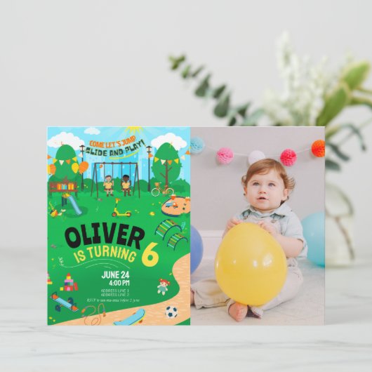室内遊び場の写真を使ったバースデーカード 招待状 (スタンド正面)